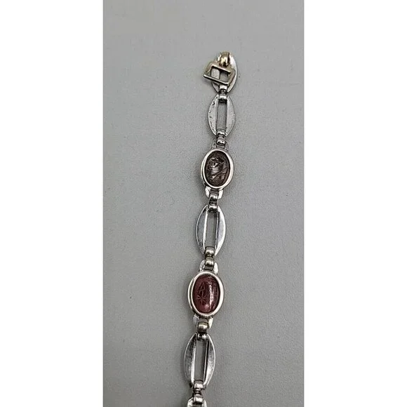 14k W. E. Richards Co. Symmetalic Sterling & Scarab Bracelet 6" Gemstones 1940s - Picture 13 of 15